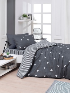Lenjerie de pat 1 Persoana Model Üçgen Grey