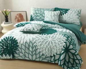 Lenjerie de pat Cocolino 6 piese, model floral embosat, cearșaf cu elastic 180 × 200 cm, Dahlia V5