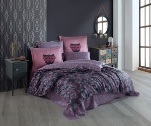 Lenjerie de pat dublu, Bumbac 100% Satinat Model Caprice Pink
