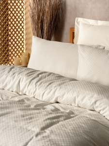 Lenjerie de pat dublu Model Plaid Cream - Img 2