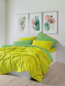 Lenjerie de pat dublu Model Sage Yellow, Green - Img 2