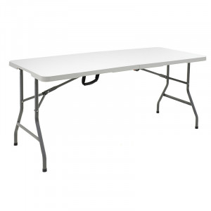 Masa de camping pliabila profesionala Rodeo cadru metalic alba 240x76x74cm - Img 1