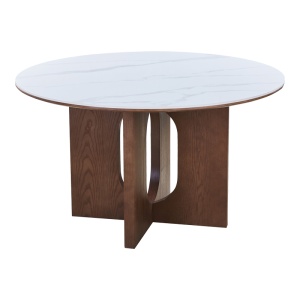 Masă dining Merge, alb marmorat/nuc, D130x75 cm