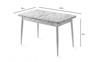 Masa Extensibila Model Nellie, 120-150x70x75 cm, Alb marmorat - Img 5