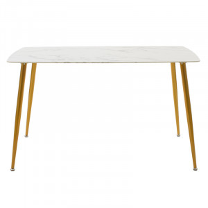 Masa Model Eliza, 150x80x75 cm, Alb marmorat/Auriu, Blat Sticla securizata - Img 2