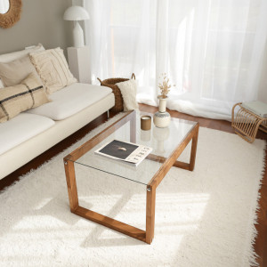 Masuta de Cafea Model Burnett, 85x55x40 cm, Pin, Lemn masiv, Blat Sticla securizata - Img 4