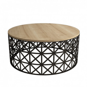 Masuta de Cafea Model Carson, 90x90x38 cm, Stejar/Negru - Img 4