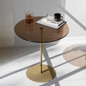 Masuta de Cafea Model Cleo, 50X50X50 cm, Auriu/Bronz, Blat Sticla securizata - Img 2