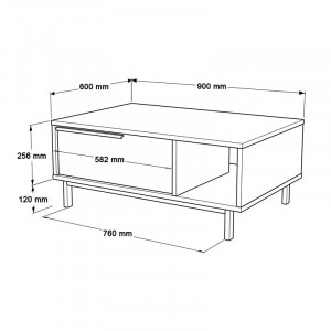 Masuta de Cafea Model Davion, 90x60x37.5 cm, Negru/Natural - Img 4