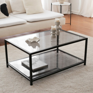 Masuta de Cafea Model Huynh, 90x60x40 cm, Negru, Blat Sticla securizata - Img 6
