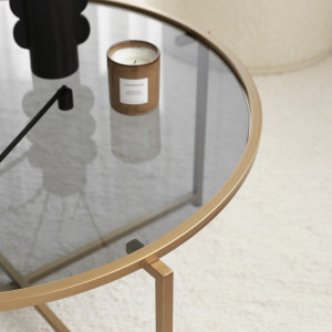 Masuta de Cafea Model Iker, 83x83x40 cm, Auriu/Gri, Blat Sticla securizata - Img 6