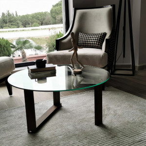 Masuta de Cafea Model Riley, 80x80x41 cm, Nuc, Lemn masiv, Blat Sticla securizata - Img 5