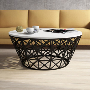 Masuta de Cafea Model Roach, 90x90x38 cm, Alb/Negru - Img 2