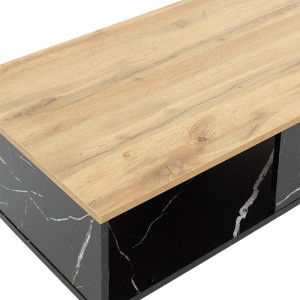 Masuta de Cafea Model Sam, 90x54x37.5 cm, Marmura neagra/Stejar sonoma - Img 4