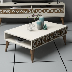 Masuta de Cafea Model Trevino, 90x60x34.6 cm, Crem - Img 1