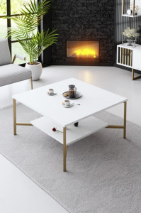 Masuta de Cafea Model Willow, 80X80X40 cm, Alb/Negru - Img 1