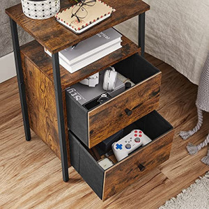 Noptiera Model Tanner, Negru/Maro rustic, 38x28x60cm - Img 7