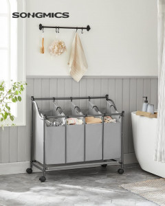 Organizator cu roti pentru baie, Songmics, 4 x 35L, 87.5 x 38.5 x 67 cm, LSF005, Negru - Img 2