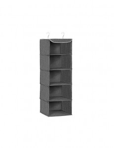 Organizator suspendat pentru garderobă cu 5 compartimente, pliabil, Gri, 30 × 30 × 90 cm