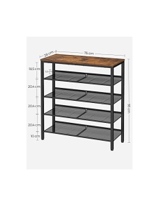 Pantofar cu 4 rafturi reglabile și blat superior, 20–25 perechi, stil industrial, Maro Rustic/Negru, 75 × 28 × 93 cm - Img 4