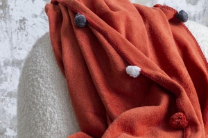Patura pentru Pat 1 Persoana Model Pom Pom Tile Red - Img 4
