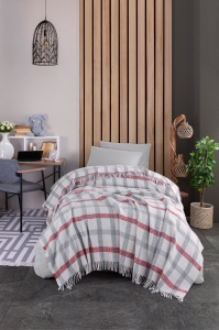 Patura pentru Pat 1 Persoana Model Warm Soft Grey, Red - Img 2