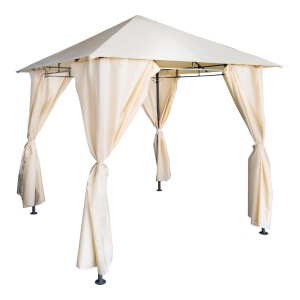Pavilion Grădină Apex 2.5x2.5 m, Cadru Metalic Negru & Copertină Textilă Bej, 250x250 cm