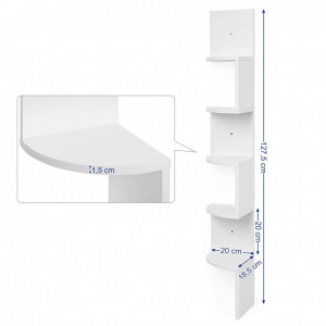 Raft de colț suspendat cu 5 polițe, design zig-zag, Alb, 20 × 20 × 127,5 cm - Img 6