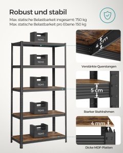 Raft depozitare Songmics Negru 200x120x60 cm - Img 3