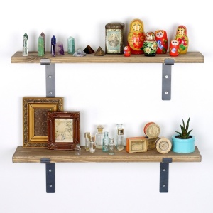 Raft din lemn Lam006 Negru 60x16x14 cm - Img 2