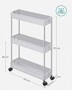 Raft organizator cu roti Model Ryan, Alb, 40x12.5x60 cm - Img 5