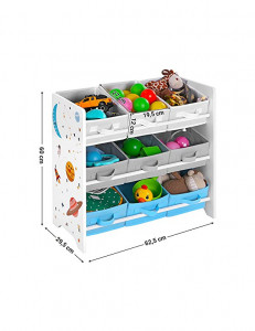 Raft pentru jucarii si carti, 9 cutii detasabile, Model Phoenix, Multicolor, 62x29x60 cm - Img 6