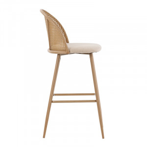 Scaun de bar Kace plastic ratan metal culoare lemn natural 43x55x102cm - Img 3