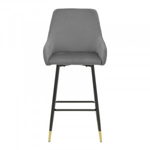 Scaun de bar Lithe picioare metal auriu negru - gri catifea 47x44x98cm - Img 4