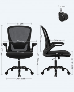 Scaun de birou, Songmics, Negru, 66x60x(99-107) cm - Img 8