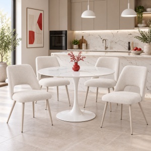 Scaun dining Nelda, tapițat cu catifea, Crem, 44 × 58 × 82 cm