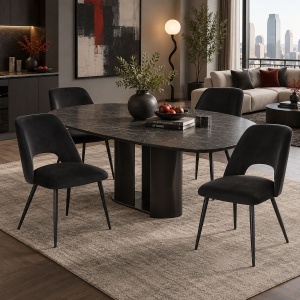 Scaun dining Nelda, tapițat cu catifea, Negru, 44 × 58 × 82 cm
