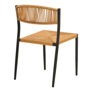 Scaun Grădină Cura, Stivuibil, Aluminiu/Ratan Sintetic, Negru/Natural, 50x58.5x78.5 cm - Img 3