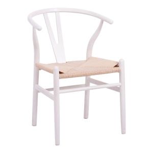 Scaun Model Wishbone, Natur/Alb, 60x51x80 cm