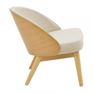 Scaun Sarian material bej - picior din lemn de arbore de cauciuc culoare lemn natural 69.5x71x70.5cm - Img 4