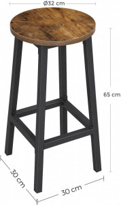 Set 2 scaune de bar Model Kimberly, Maro rustic/Negru, 30x30x65 cm - Img 2