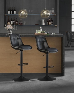 Set 2 scaune de bar Model Liberty, Negru, 45x48.1x90/112 cm - Img 2