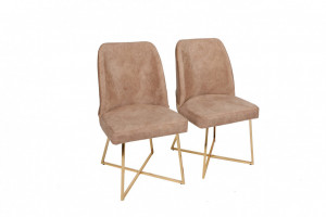 Set 2 scaune Model Madrid, Bej/Auriu, 50x49x90 cm - Img 1