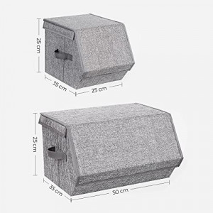 Set 3 cutii de depozitare, Songmics, Gri, 25x35x25 cm - Img 5