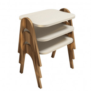 Set 3 Masute de Cafea Model Issac, 48.6x35.5x42 cm, Nuc/Crem - Img 3