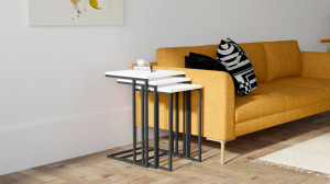 Set 3 Masute de Cafea Model Jayla, 40x40x60/38x34x56/38x28x52 cm, Alb - Img 1