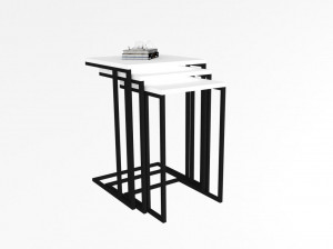 Set 3 Masute de Cafea Model Jayla, 40x40x60/38x34x56/38x28x52 cm, Alb - Img 2