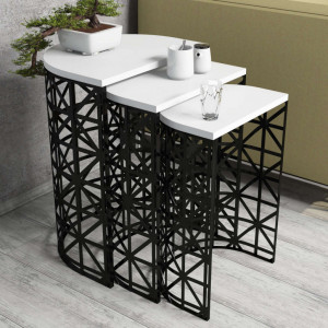 Set 3 Masute de Cafea Model Remi, 46x33x62/41x30x58/36x27x53 cm, Alb/Negru - Img 1