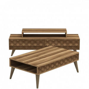 Set Comoda TV si Masuta de Cafea Model Fisher, 105x60x36.6 cm, Nuc - Img 2