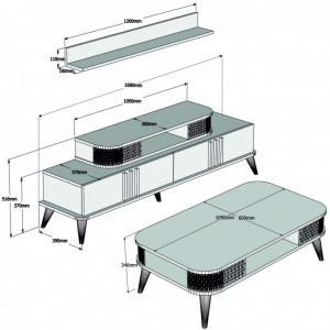 Set Comoda TV si Masuta de Cafea Model Schroeder, 105x60x34.6 cm, Alb - Img 5